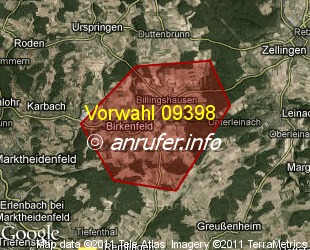 Vorwahlkarte 09398 – Birkenfeld b Würzburg