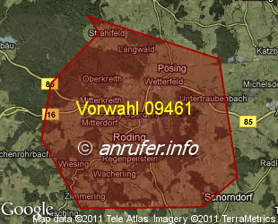 Vorwahlkarte 09461 – Roding