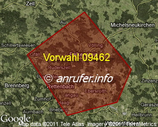 Vorwahlkarte 09462 – Falkenstein Oberpf