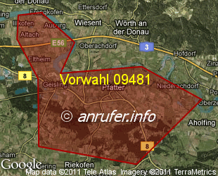 Vorwahlkarte 09481 – Pfatter
