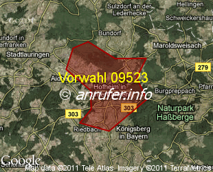 Vorwahlkarte 09523 – Hofheim i Ufr