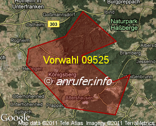 Vorwahlkarte 09525 – Königsberg i Bay