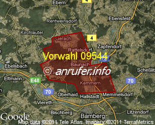 Vorwahlkarte 09544 – Baunach