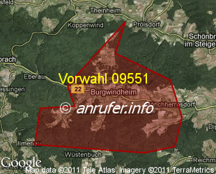 Vorwahlkarte 09551 – Burgwindheim