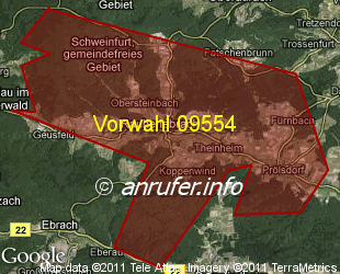 Vorwahlkarte 09554 – Untersteinbach Unterfr