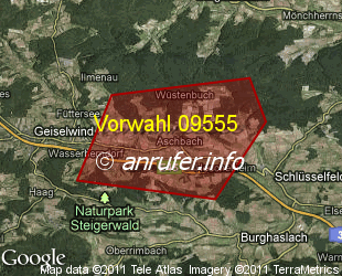 Vorwahlkarte 09555 – Schlüsselfeld-Aschbach