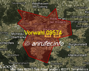 Vorwahlkarte 09574 – Marktzeuln