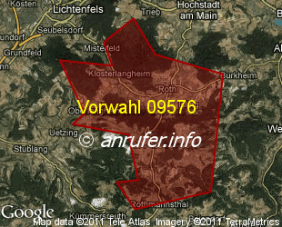 Vorwahlkarte 09576 – Lichtenfels-Isling