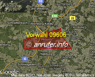 Vorwahlkarte 09606 – Pfreimd