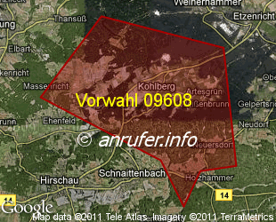 Vorwahlkarte 09608 – Kohlberg Oberpf