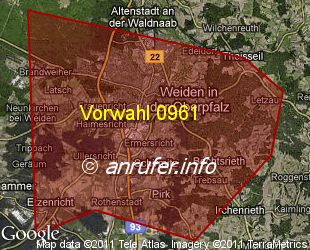 Vorwahlkarte 0961 – Weiden i d Opf