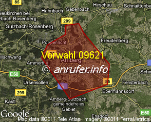 Vorwahlkarte 09621 – Amberg Oberpf