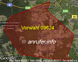 Vorwahlkarte 09624 – Ensdorf Oberpf