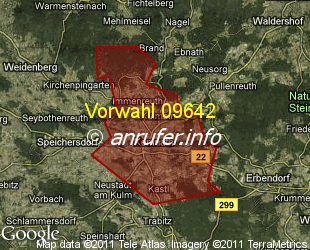 Vorwahlkarte 09642 – Kemnath Stadt