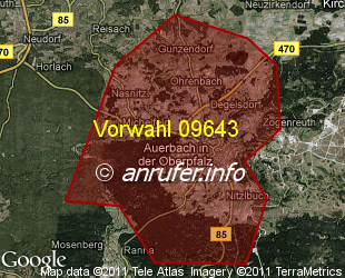Vorwahlkarte 09643 – Auerbach i d Opf
