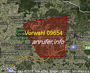 Vorwahlkarte 09654 – Pleystein