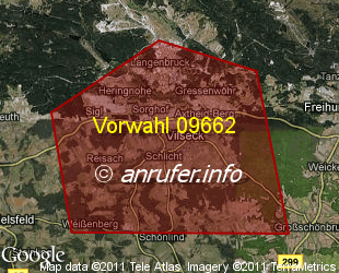 Vorwahlkarte 09662 – Vilseck