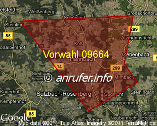 Vorwahlkarte 09664 – Hahnbach