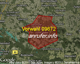 Vorwahlkarte 09672 – Neunburg vorm Wald