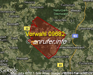 Vorwahlkarte 09682 – Erbendorf