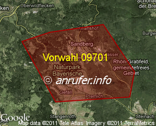 Vorwahlkarte 09701 – Sandberg Unterfr