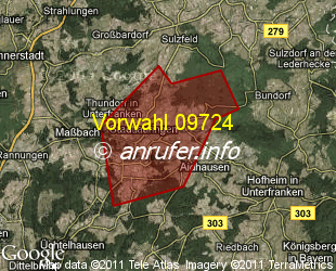 Vorwahlkarte 09724 – Stadtlauringen