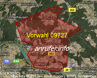 Vorwahlkarte 09727 – Schonungen-Marktsteinach