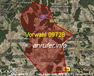 Vorwahlkarte 09728 – Wülfershausen Unterfr