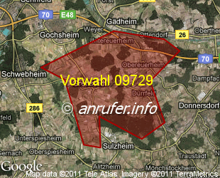 Vorwahlkarte 09729 – Grettstadt