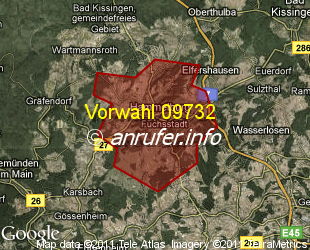 Vorwahlkarte 09732 – Hammelburg