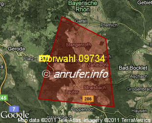 Vorwahlkarte 09734 – Burkardroth