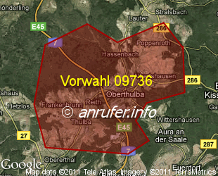 Vorwahlkarte 09736 – Oberthulba