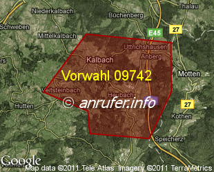 Vorwahlkarte 09742 – Kalbach Rhön