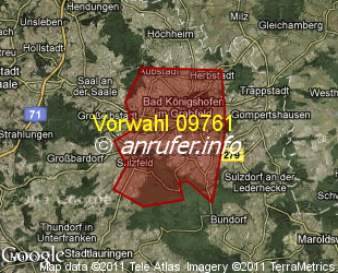 Vorwahlkarte 09761 – Bad Königshofen i Grabfeld