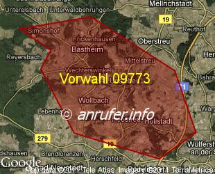 Vorwahlkarte 09773 – Unsleben