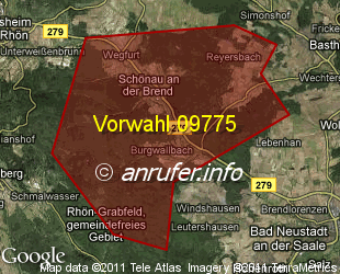 Vorwahlkarte 09775 – Schönau a d Brend