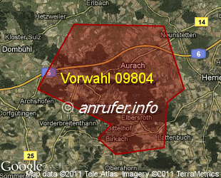 Vorwahlkarte 09804 – Aurach