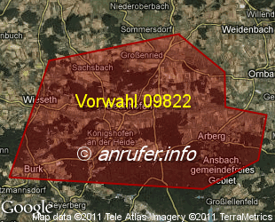 Vorwahlkarte 09822 – Bechhofen a d Heide