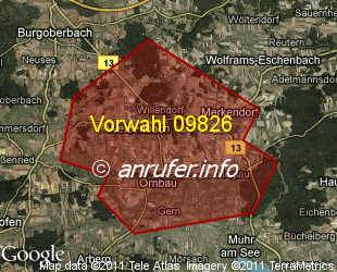 Vorwahlkarte 09826 – Weidenbach Mittelfr