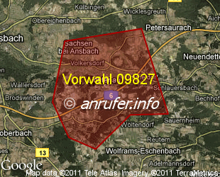 Vorwahlkarte 09827 – Lichtenau Mittelfr