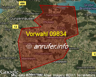 Vorwahlkarte 09834 – Theilenhofen