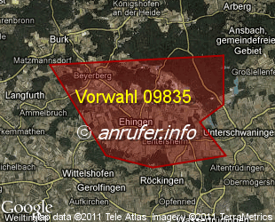 Vorwahlkarte 09835 – Ehingen Mittelfr