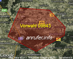 Vorwahlkarte 09843 – Burgbernheim