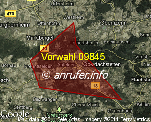 Vorwahlkarte 09845 – Oberdachstetten