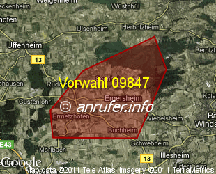 Vorwahlkarte 09847 – Ergersheim