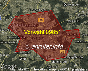 Vorwahlkarte 09851 – Dinkelsbühl