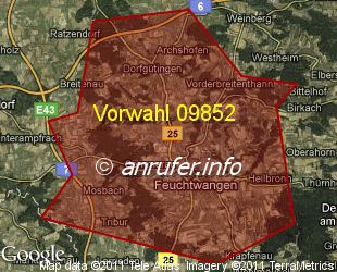 Vorwahlkarte 09852 – Feuchtwangen