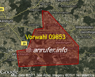 Vorwahlkarte 09853 – Wilburgstetten