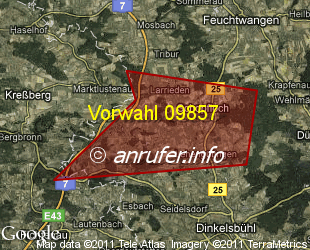 Vorwahlkarte 09857 – Schopfloch Mittelfr