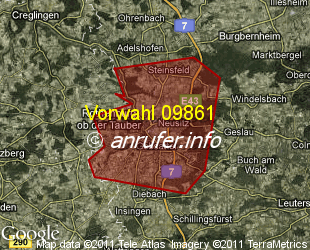 Vorwahlkarte 09861 – Rothenburg ob der Tauber